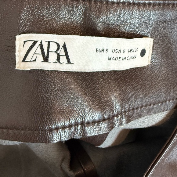 Zara Chocolate Brown Faux Leather Wide Leg Pants Size Small NWOT - Picture 2 of 6